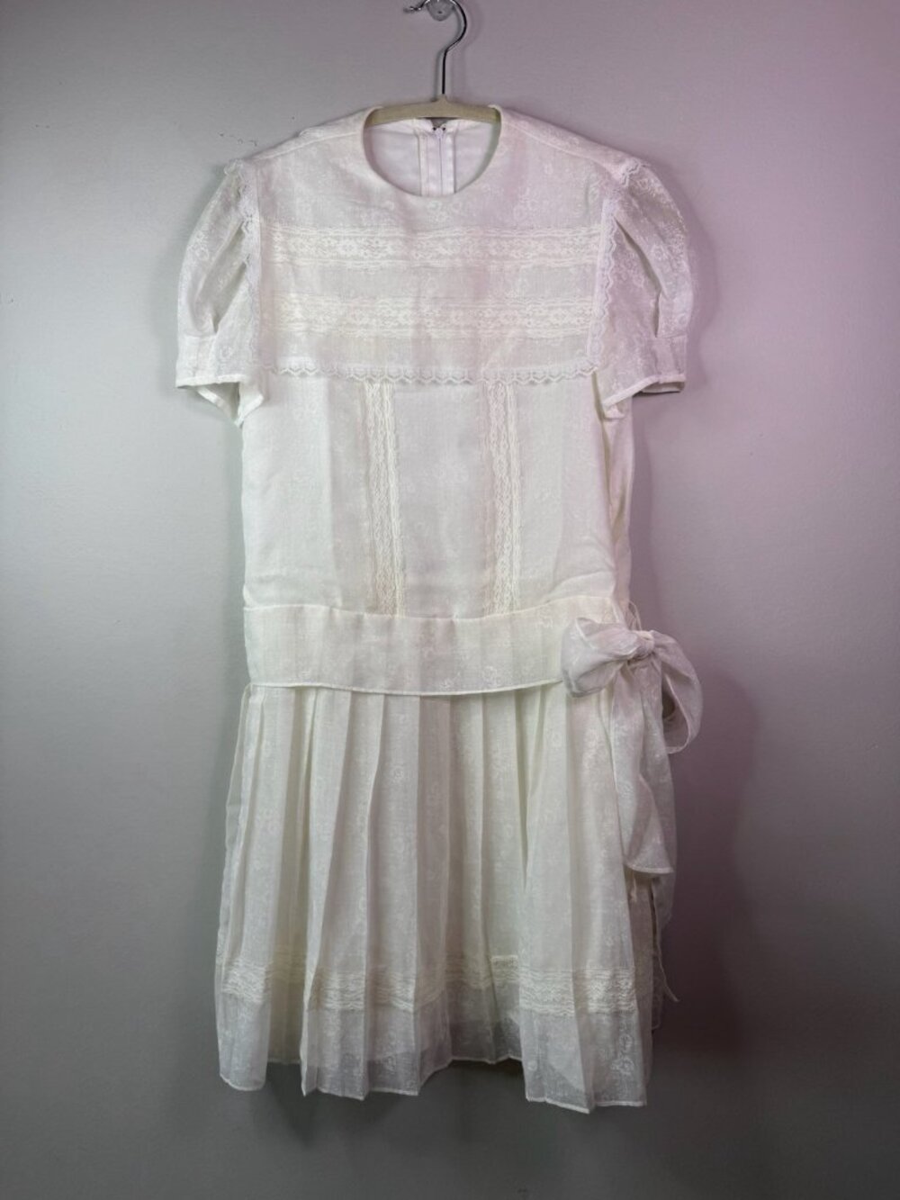 VTG Gunne Sax Jessica McClintock 80s Drop Waist White Lace Dress Victorian XS